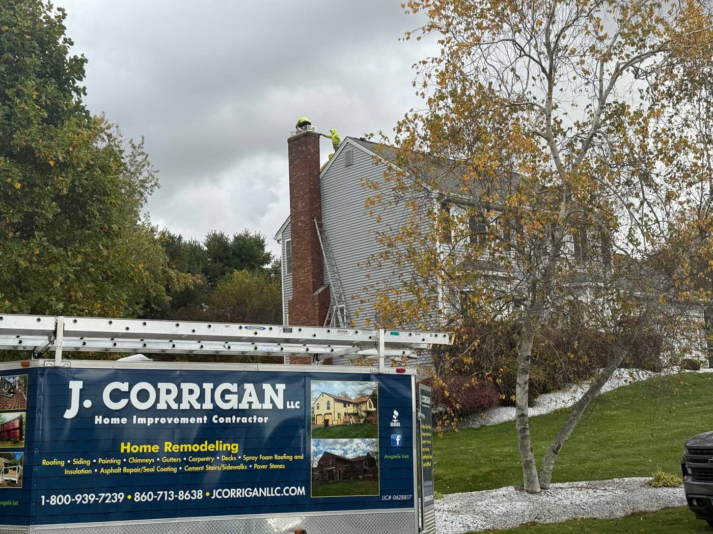 Finished brick chimney restoration on a Central Connecticut home by J Corrigan LLC