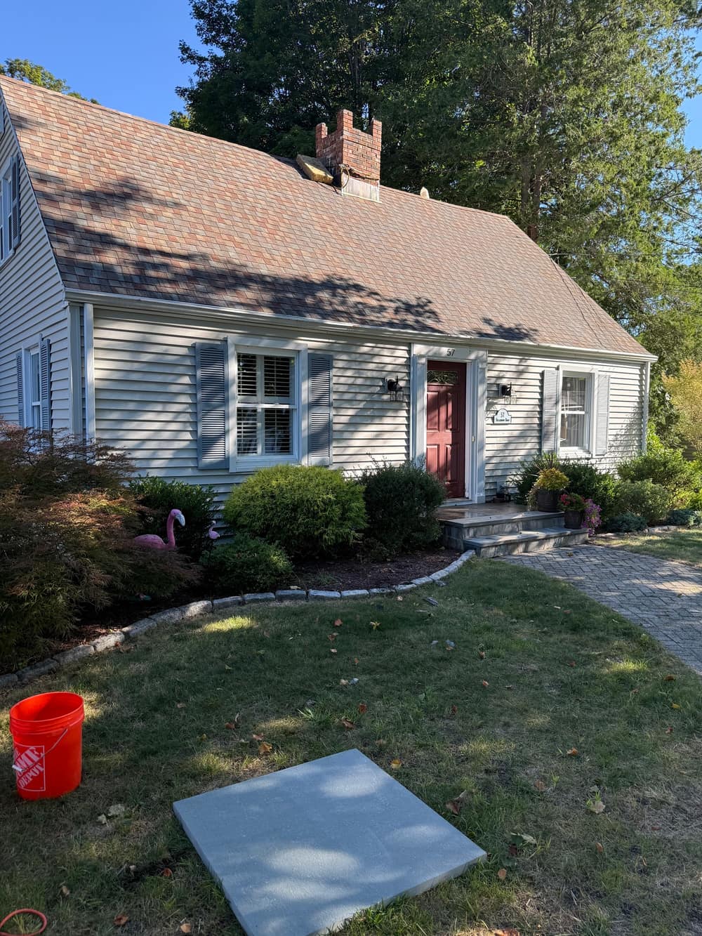 Chimney rebuild with matching brick on a West Hartford Connecticut colonial
